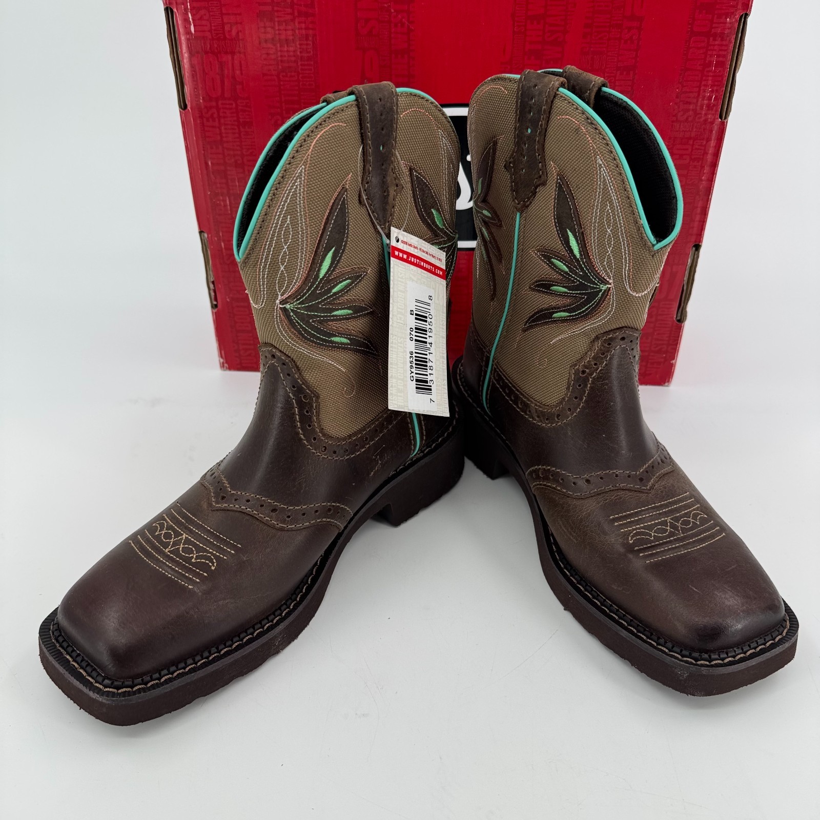 NEW Justin Nettie 8″ Cowgirl Boots WOMENS Brown Leather Square Toe Western 7