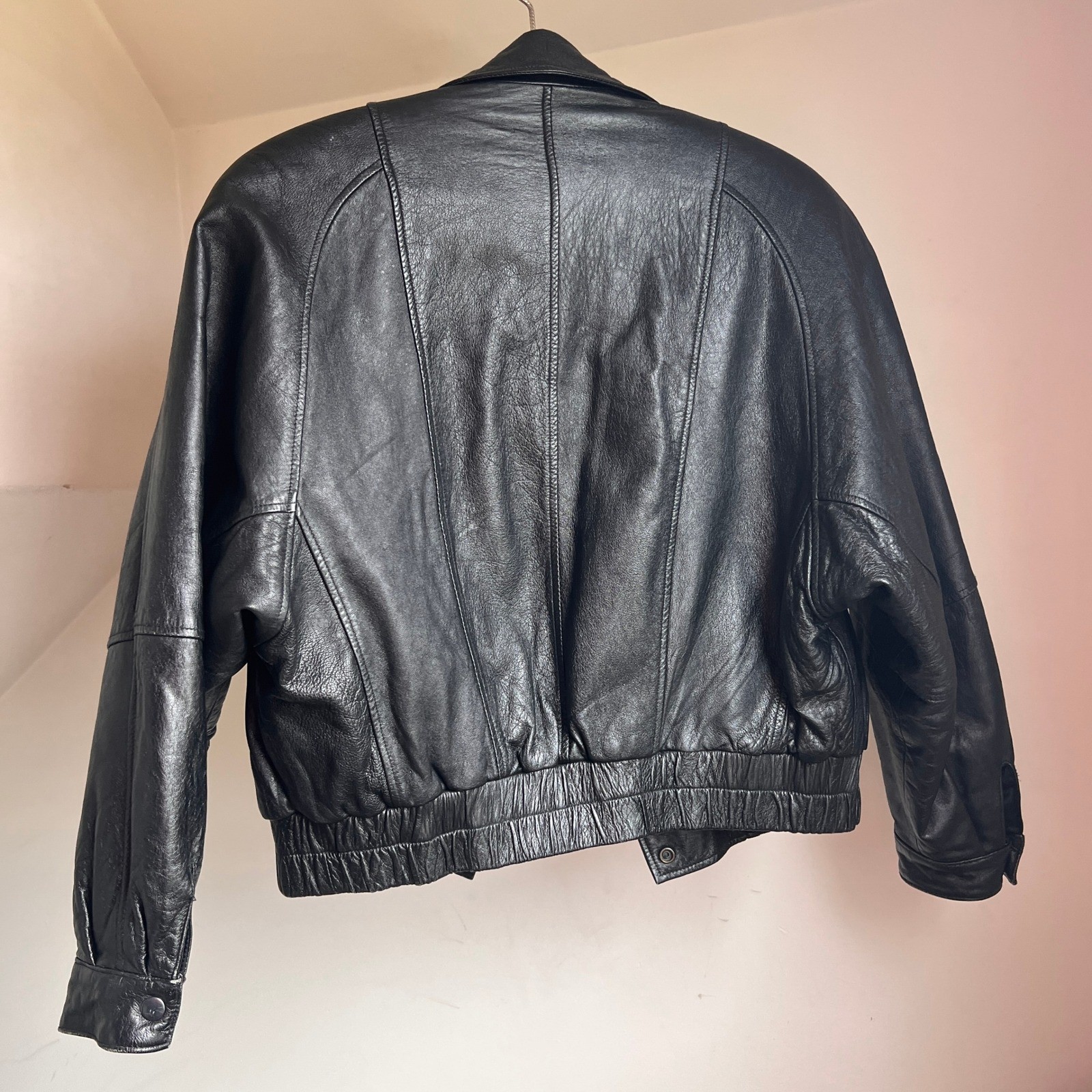 Vintage 80s Leather Jacket Black Cropped Statement Bomber Moto Biker 90s