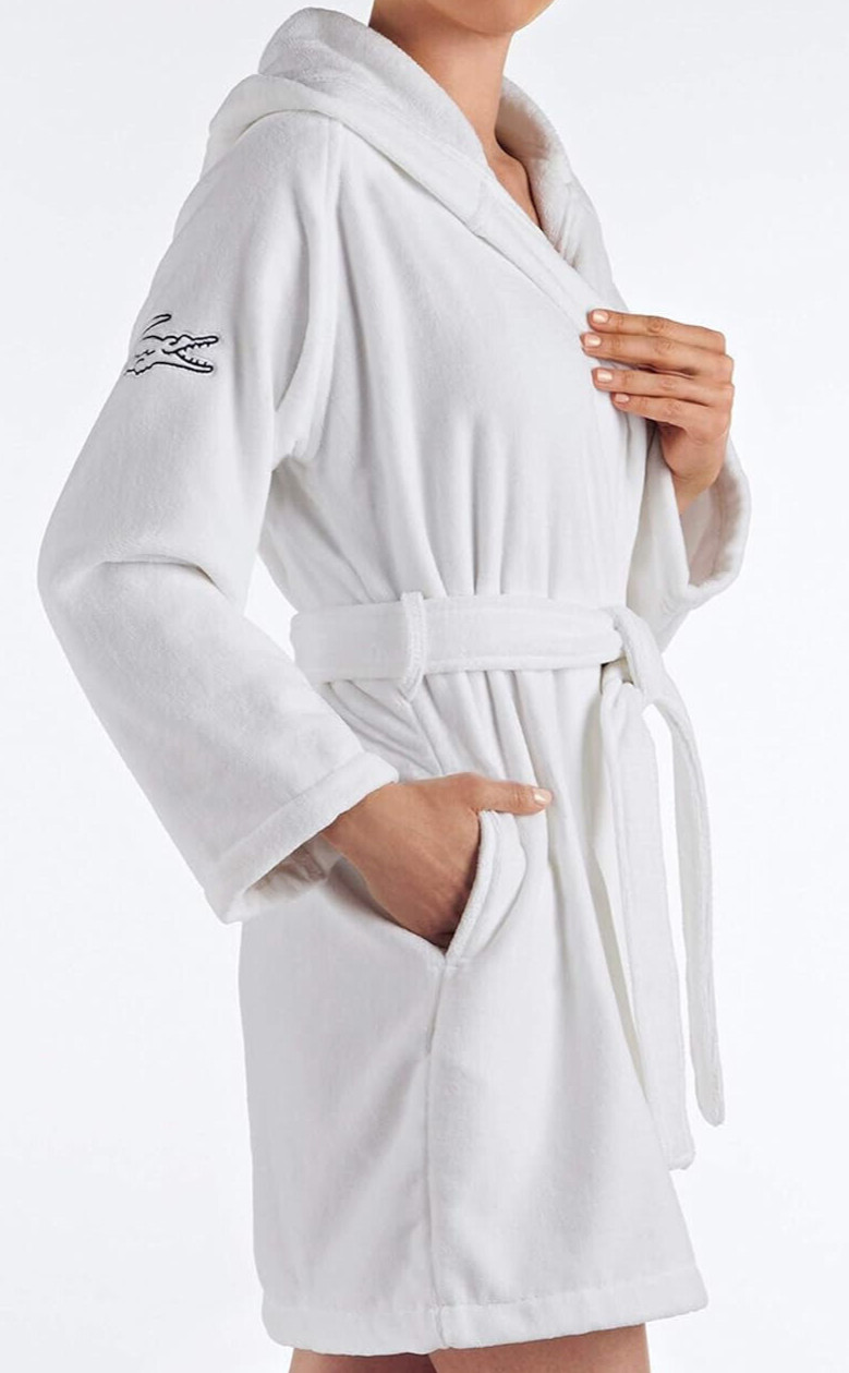Lacoste 100% Cotton Fairplay Hooded Robe One Size White