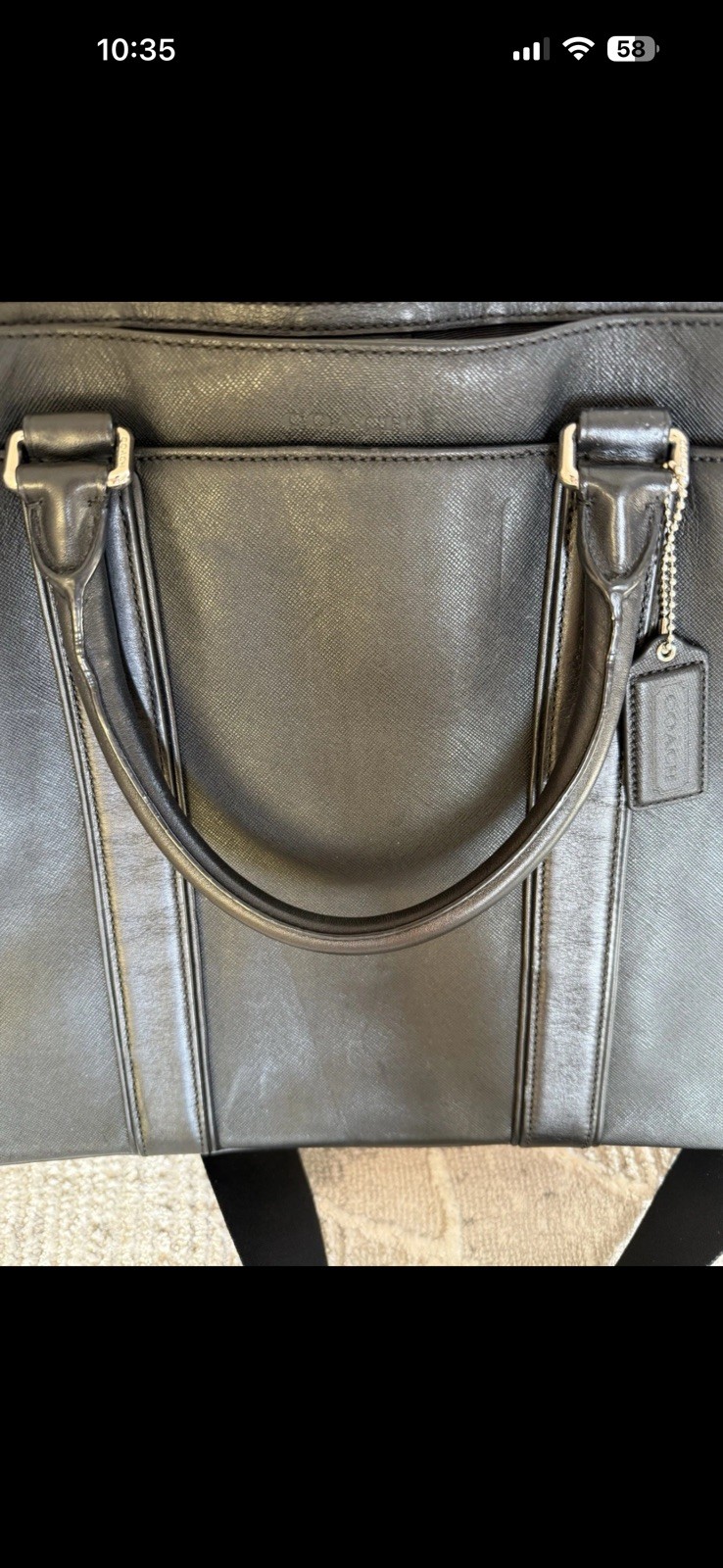 Coach Black Leather Metropolitan Briefcase Multiple Compartments