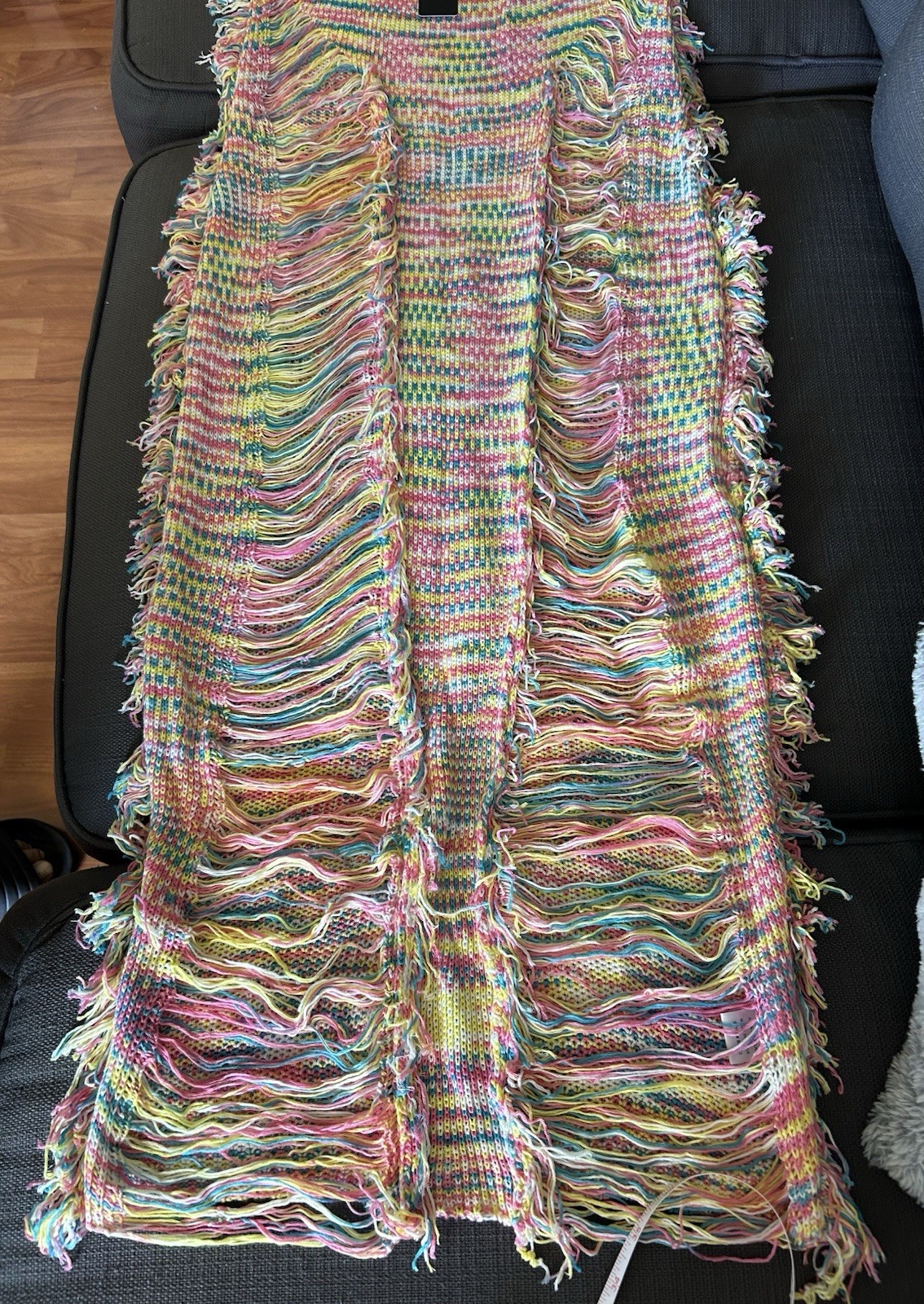 Fashion Nova Multicolor Nessa Knit Acrylic Fringe Maxi Square Neck L SD272