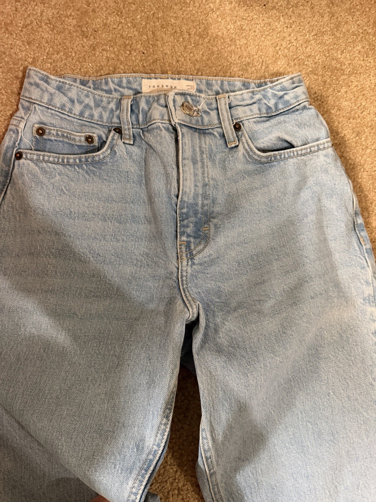 Women’s Top Shop Light Wash Denim Jeans W/ Raw Hem W24 L32 Excellent Denim
