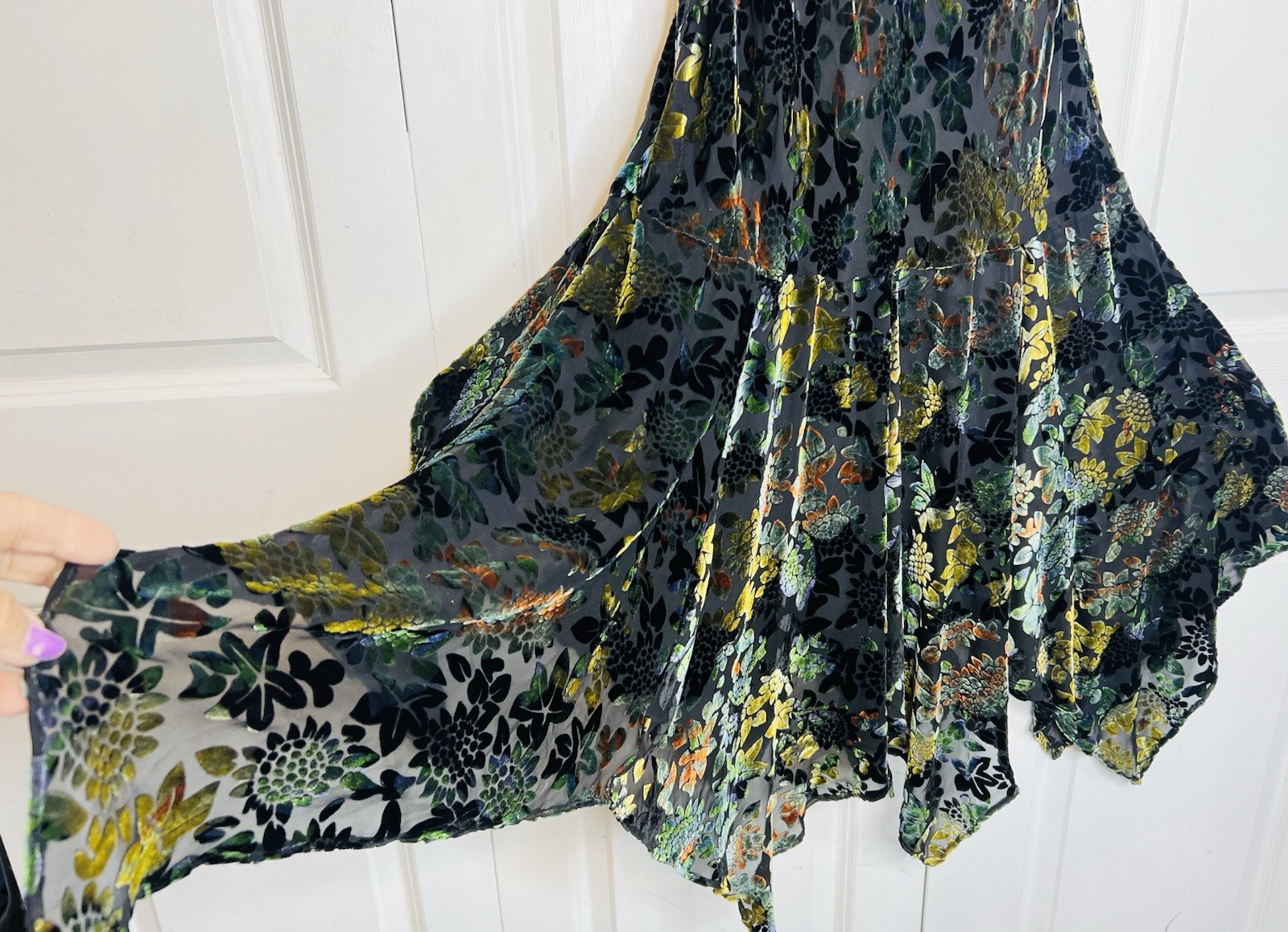 Vtg Newport News Size 10 Maxi Long Dress Velvet Silk Burnout Mermaid Hem Gown
