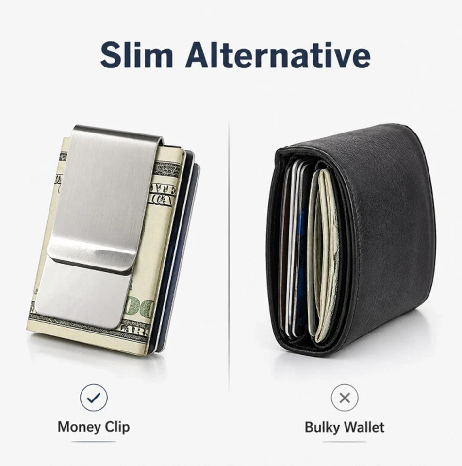 2 Pack Stainless Steel Money Clip Slim Silver Cash Holder Pocket Bill Clip