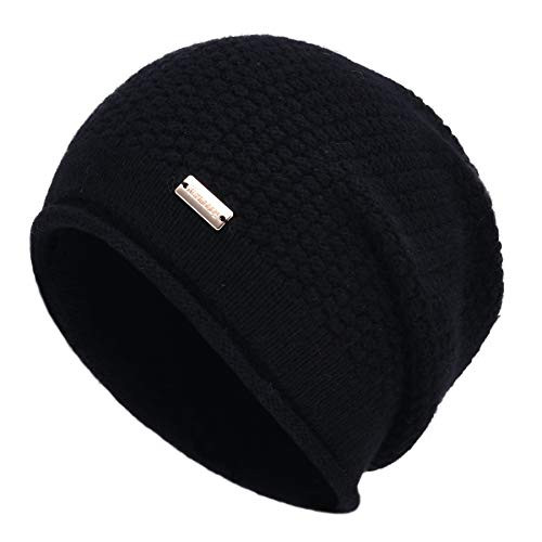 Slouchy Beanies for Women Winter Soft Warm Cashmere Hat Skull Cap Ladies Black