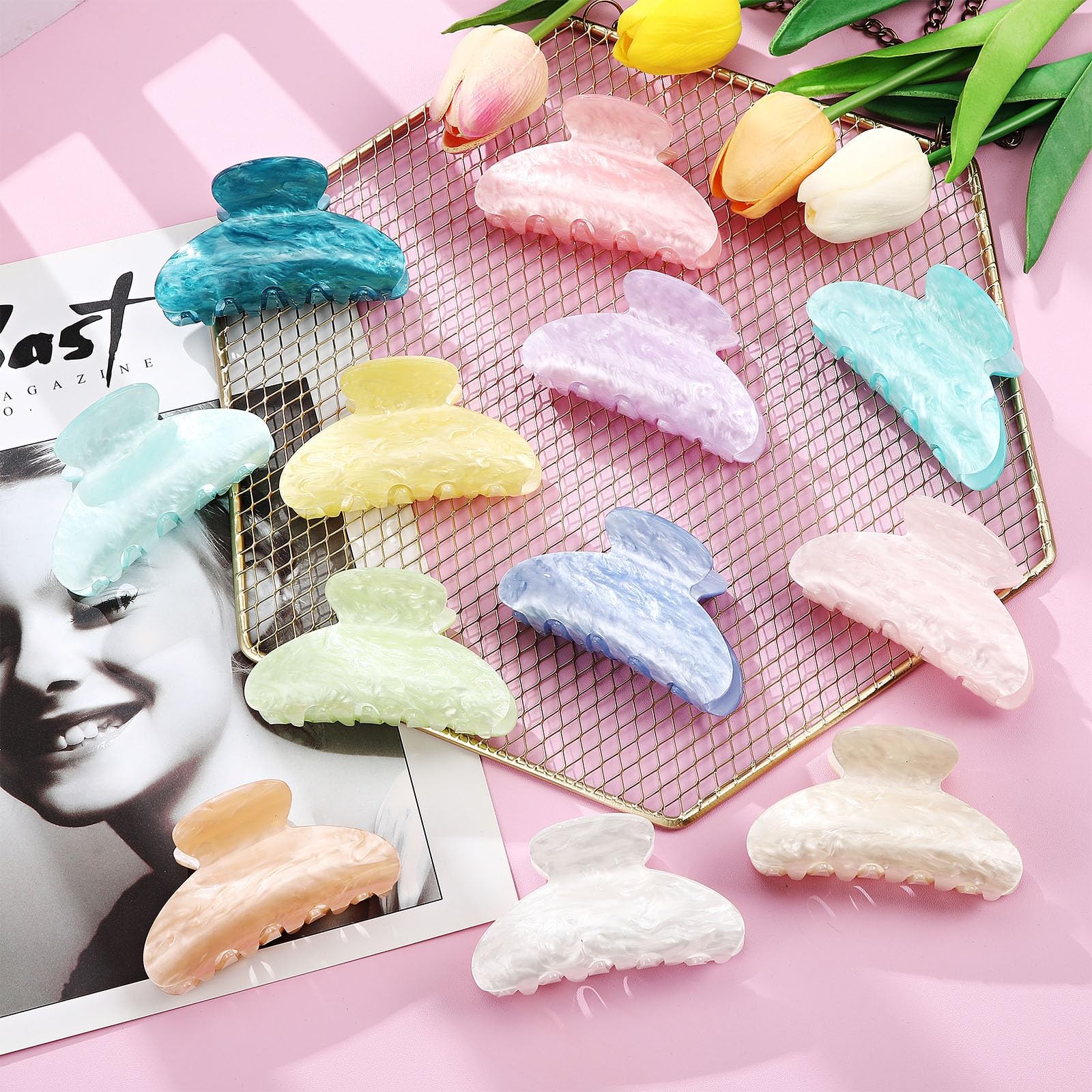 Yuxung 12 Pcs Large Acrylic Hair Claw 1 Count (Pack of 12), Candy Colors
