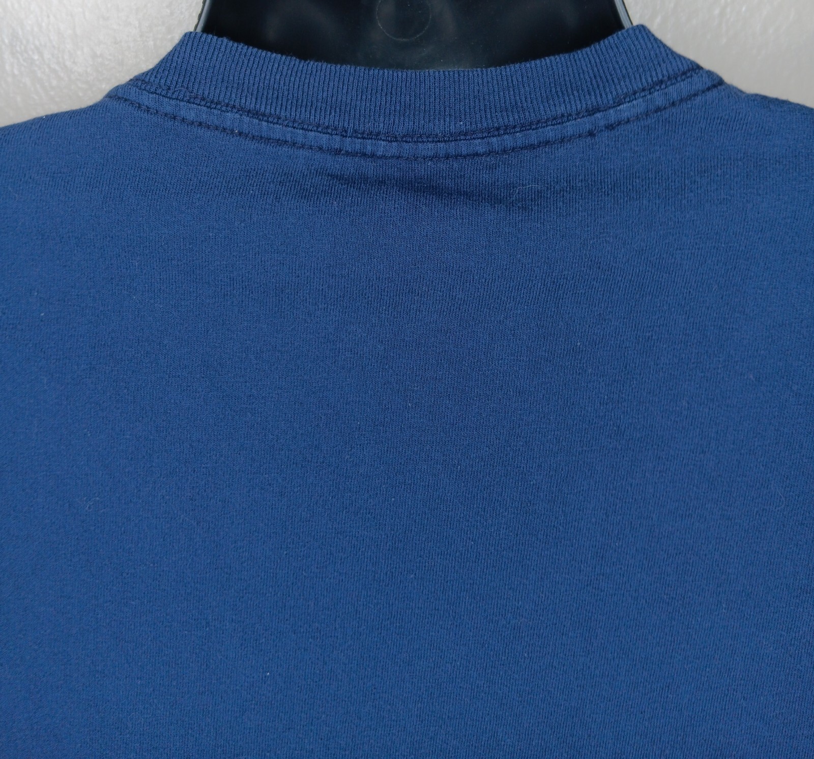 Vintage 90s Lucky Brand Knit Wear Men’s Large T-shirt Flocked Spell Out Navy USA