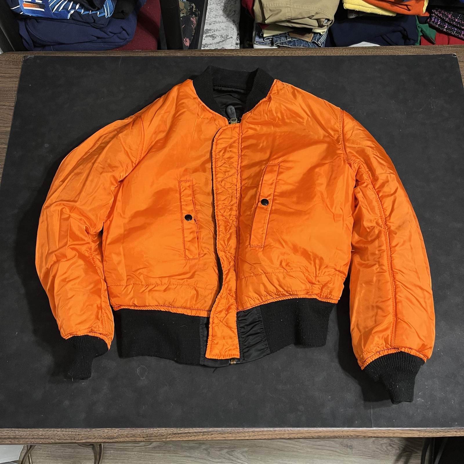 Vintage MA-1 Flight Jacket Alpha Industries USA Made USAF Black Orange Vietnam