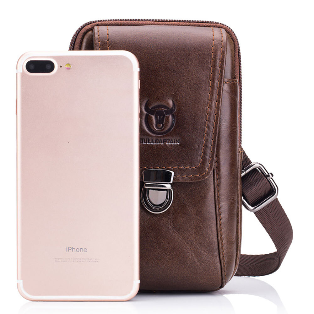 Retro cowhide leather men’s single shoulder crossbody bag cell phone waist bag