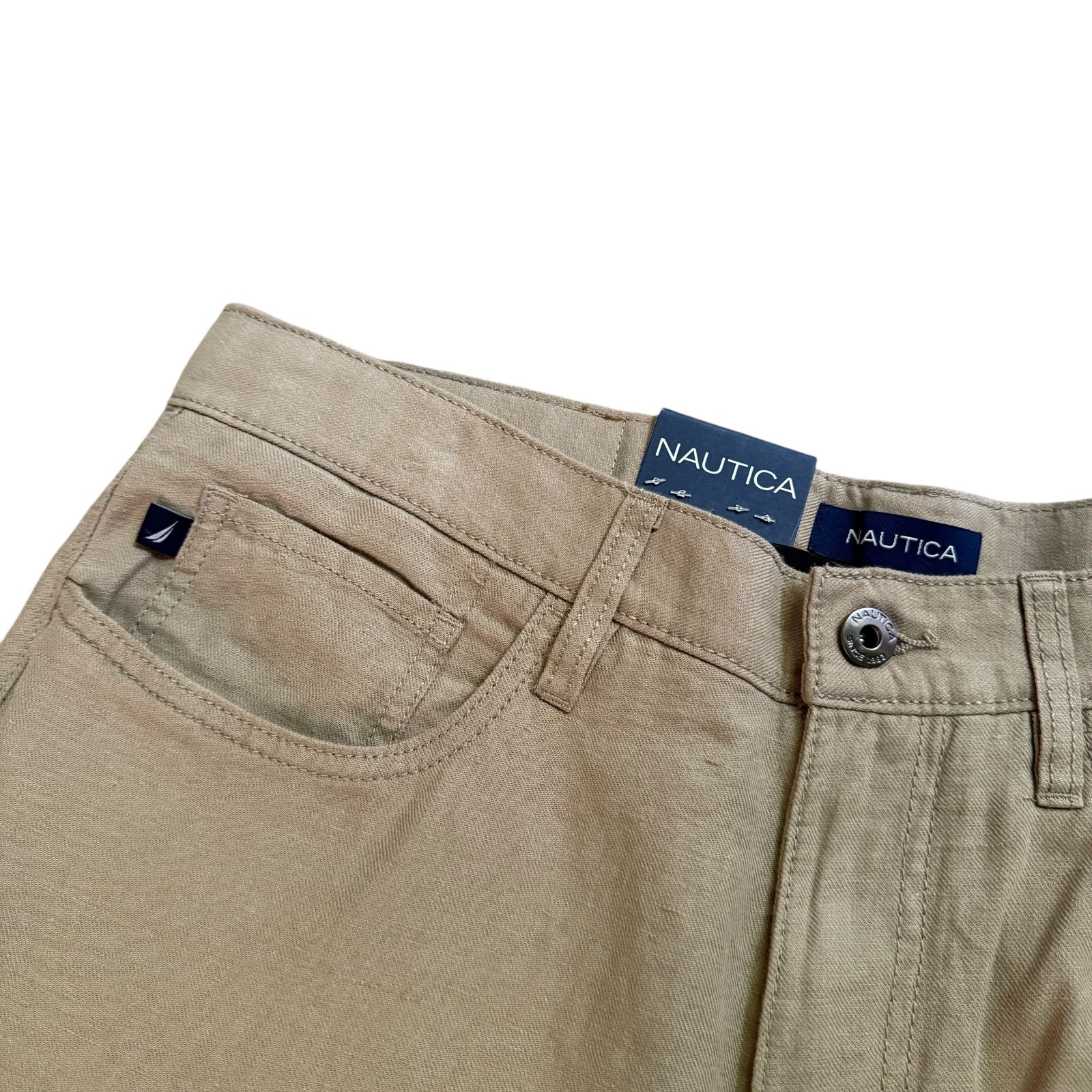 Nautica Mens Straight Fit Lightweight Soft Linen Blend 5 Pocket Flat Front Pants