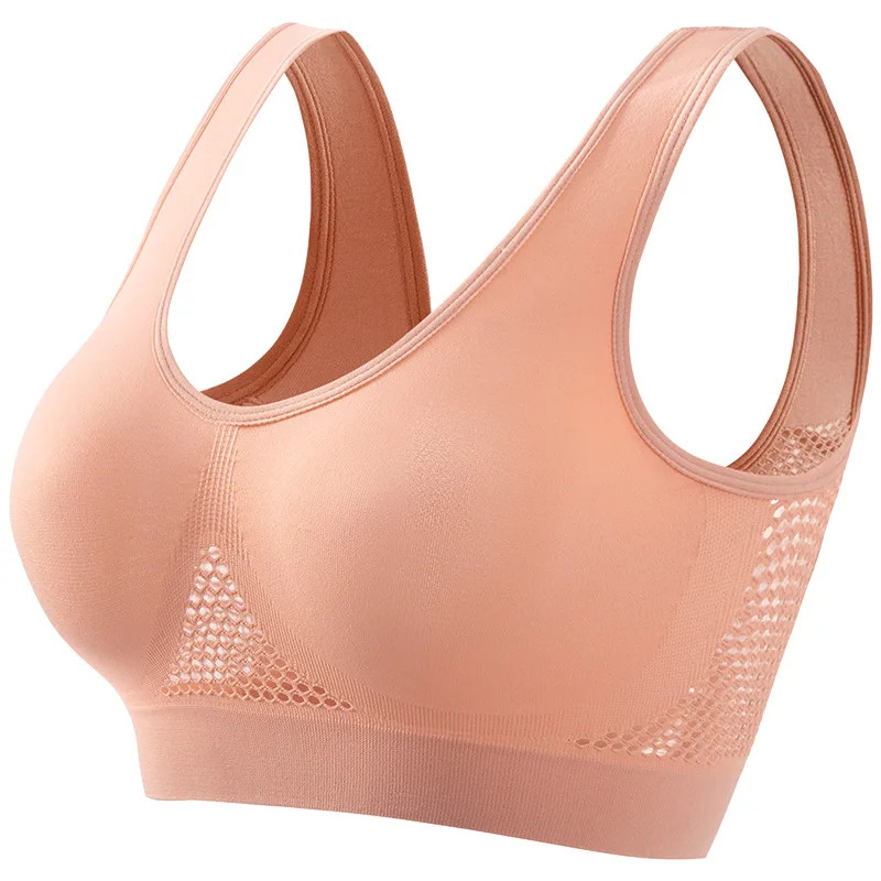 Plus Size Mesh Sports Bra Seamless Wireless Ribbed Crop Top S-5XL