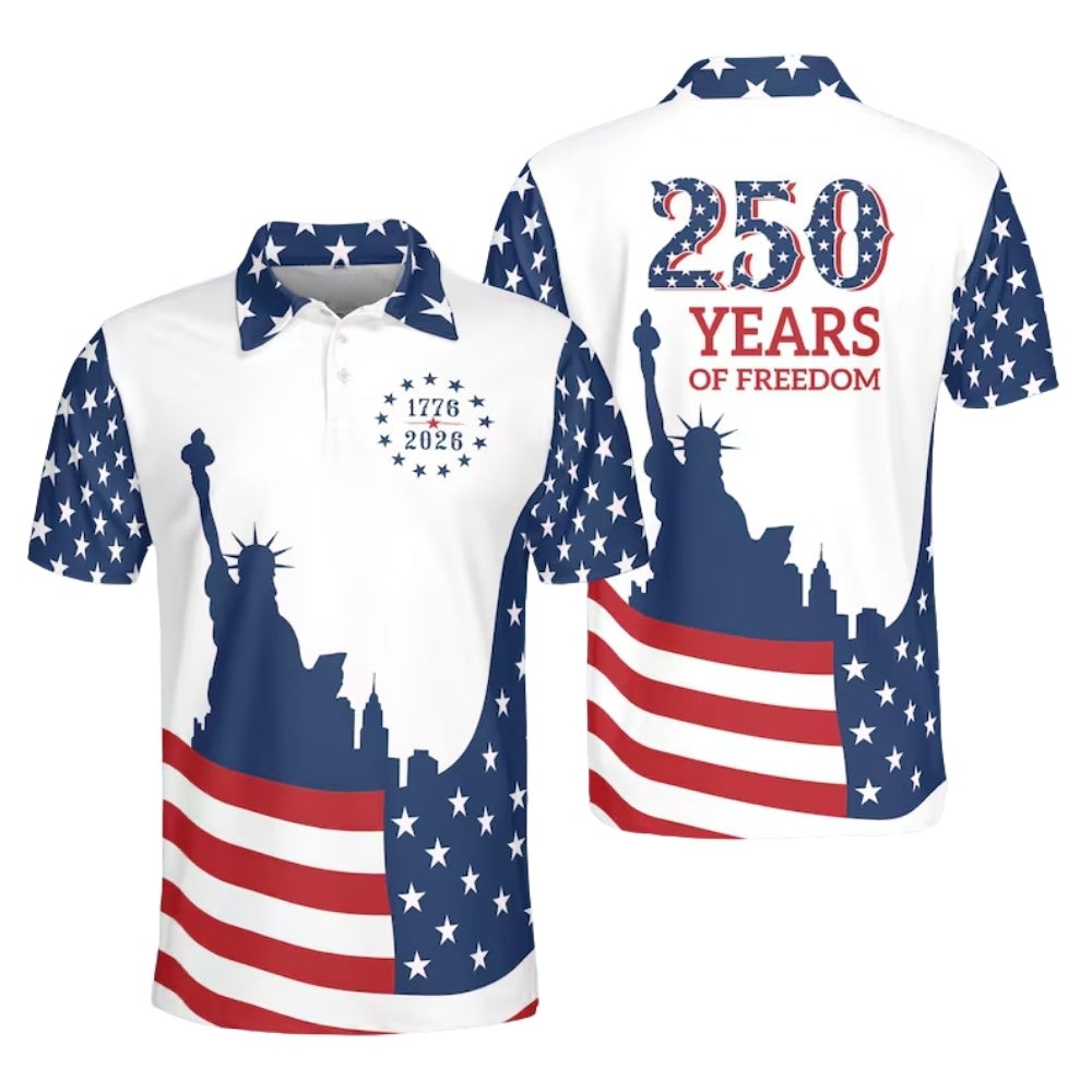 Custom Name 250 Years Of Freedom US Flag Golf Polo Shirt Fullsize S-5XL