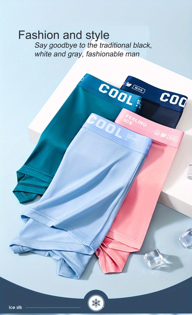 4pcs Men’s Ice Silk Cool Underwear, Sexy Ultra-thin Antibacterial Boxers Briefs