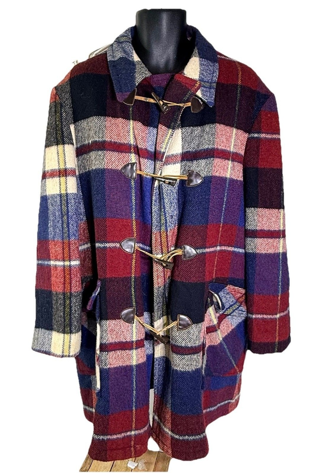 Vintage 50s 60s Grais Plaid Flannel Coat Jacket Toggle Mod Atomic Hippy Mens