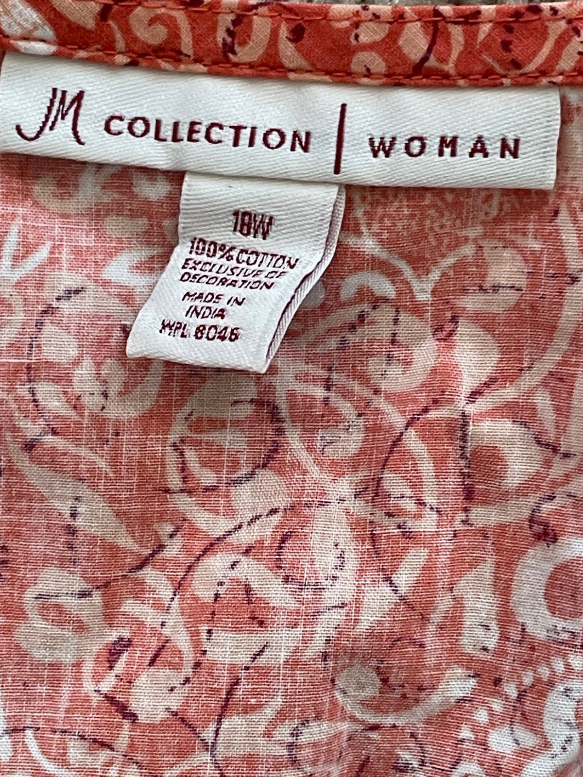 JM Collection 18W Boho Urban Exotic Orange Blouse Embellished Tunic Elastic Back