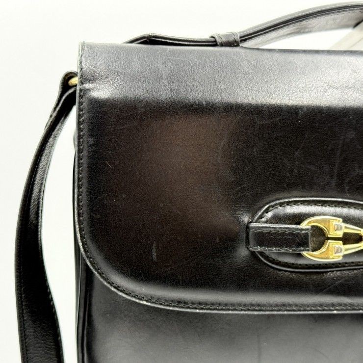 CELINE (Celine) Carriage Hardware Vintage Shoulder Bag Leather Black Gold Hardwa