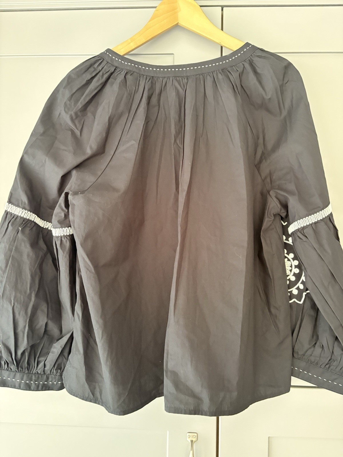 M&S 100% Cotton Black & White Embroidered Smock Top Size 12 Boho Blouse