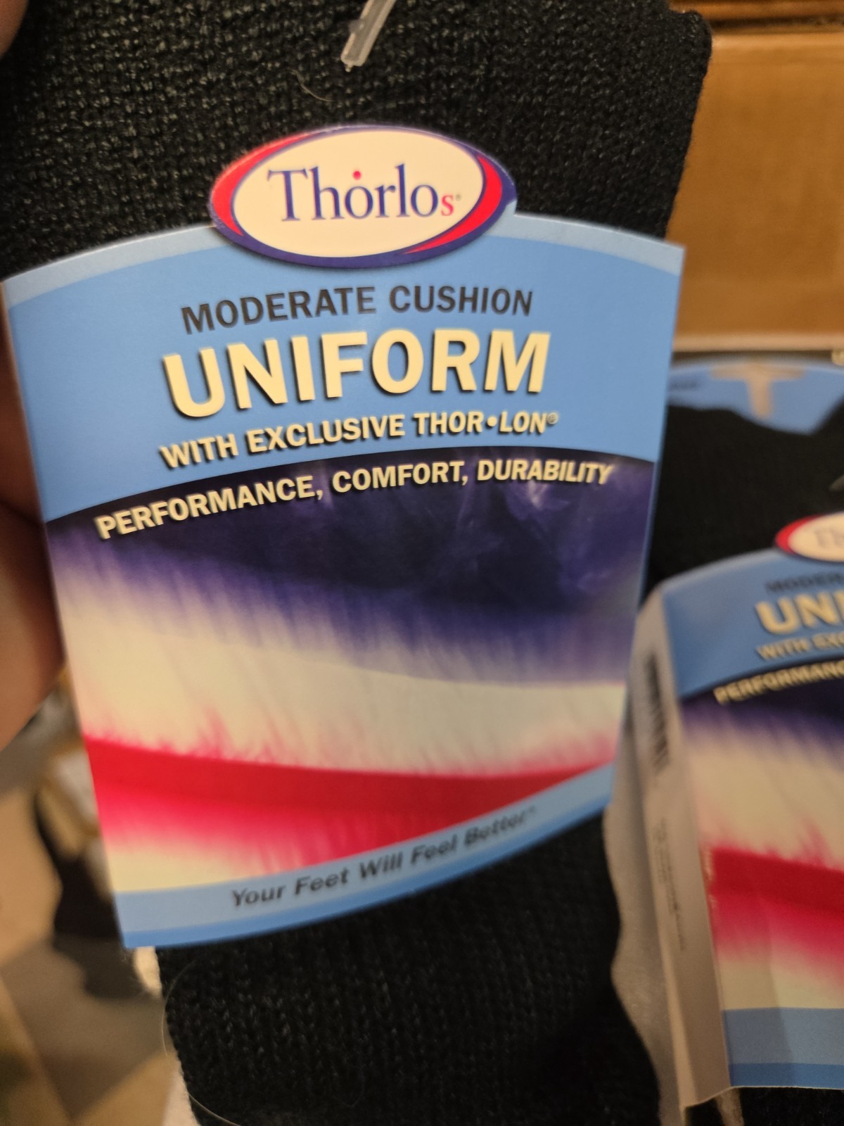 4 PR Thorlos Uniform Crew Unisex Moderate Cushion Black Socks Size 9-12.5 NIP B2