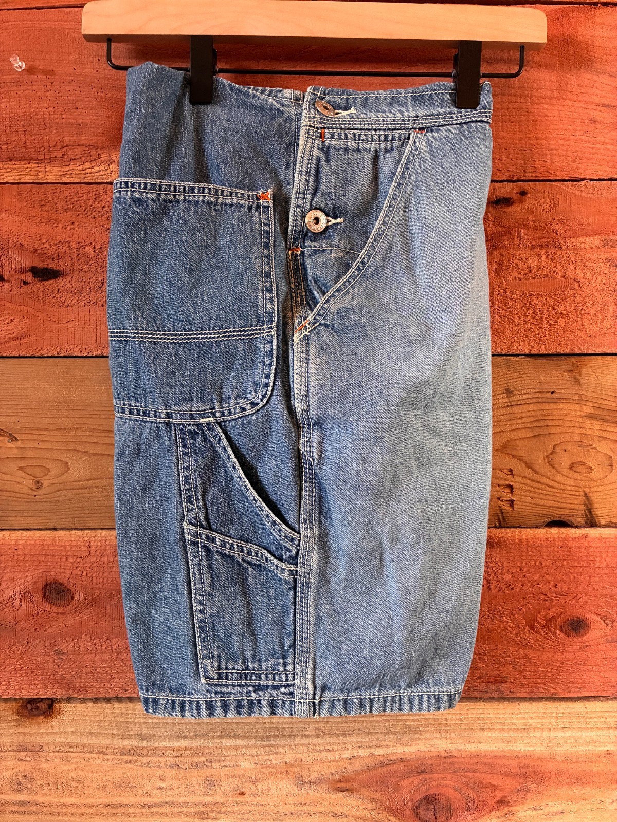 Vintage Express Bleus Denim Overall Shorts Carpenter Shortalls Made In Hong Kong