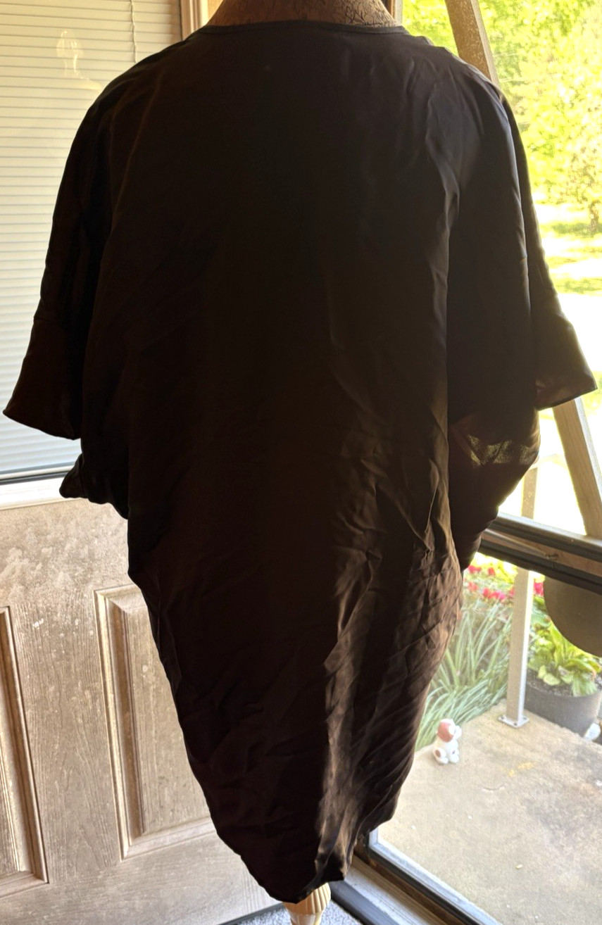 Victoria’s Secret Sexy Satin Kimono Black Ruffle Robe One Size Ruffle Tie Front