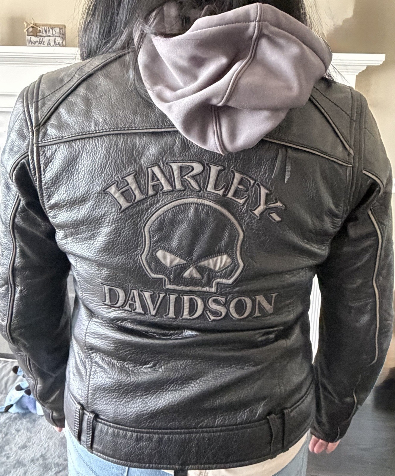 Harley-Davidson Women’s M Willie G Skull 3 in 1 Black Leather/ hoodie liner