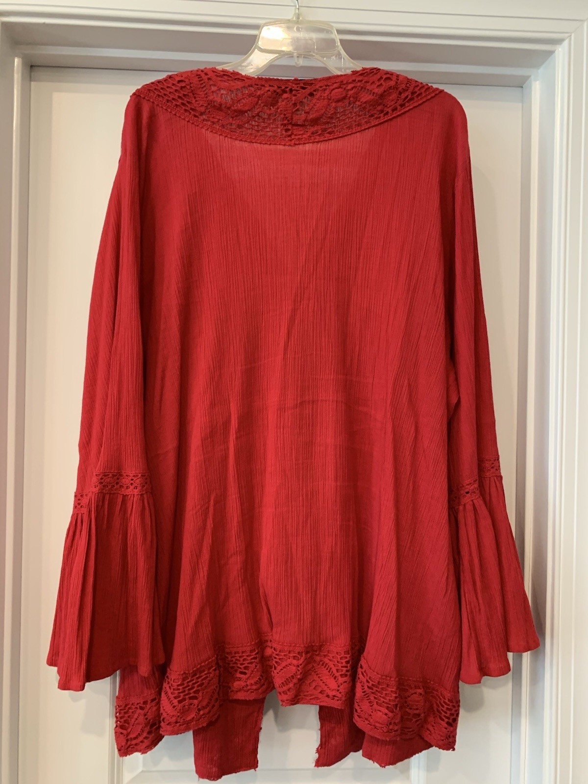 Roman’s Long Blouse Red Gauzy And Crochet Lace 20W NWOT/ Cotton