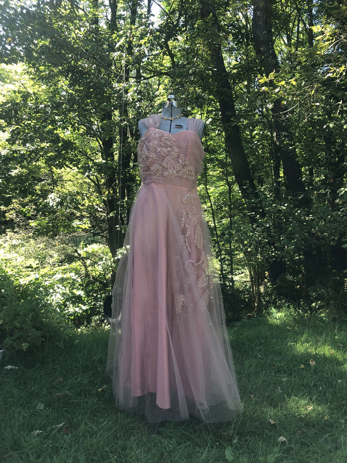 Vintage 1940’s Sequin Pearls Lace Cocktail Gown Dress 36-28-48 Stunning unworn