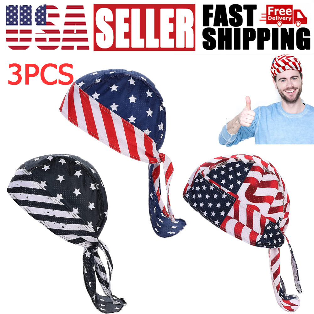 3PCS US Flag Doo Rag Head Wrap Breathable Bandana for Cycling Biker Sports