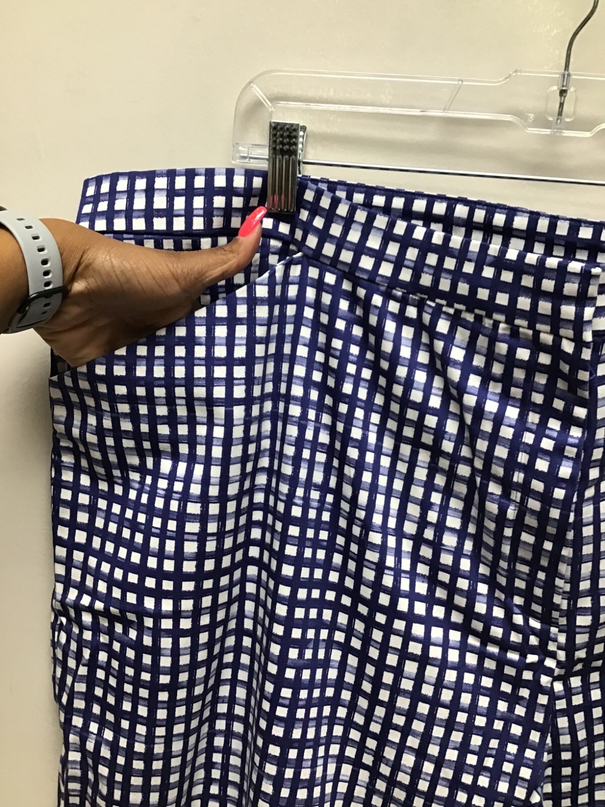 Dennis Basso Womens Blue Gingham Plaid Ruffled Hem Straight Leg Ankle Pants 26W