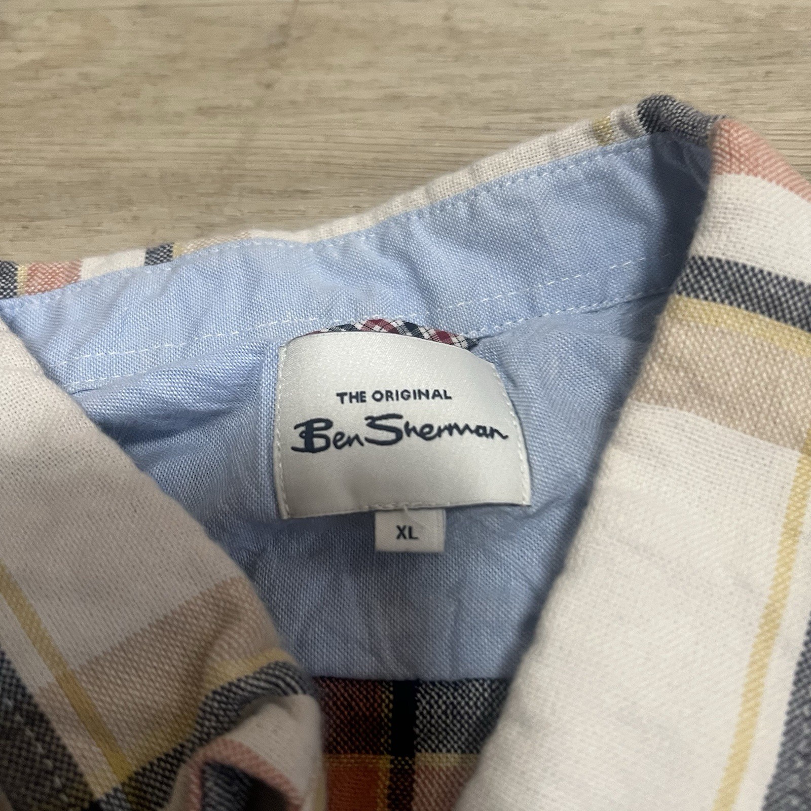 Ben Sherman Men’s Sz XL Button Up Shirt White Blue Orange Beige Rancid GBH Oi!