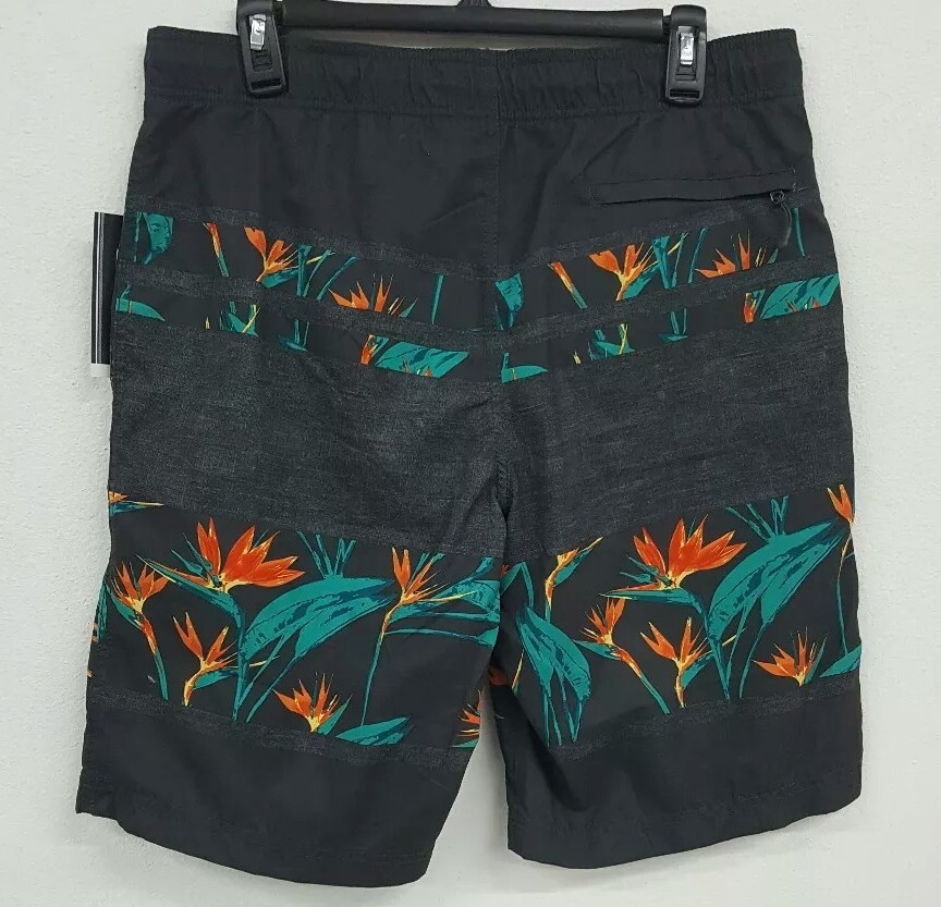 Roundtree & Yorke Charcoal Grey Orange Floral Men’s Swimwear NWT $49.50 M L