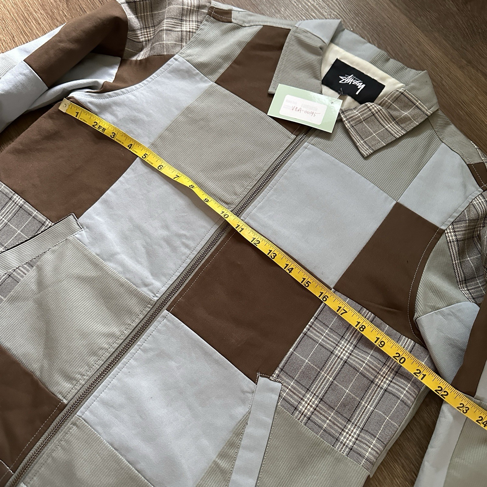 Stussy Men’s Brown Beige Plaid Jacket L Full Zip Lined Pockets Point Collar