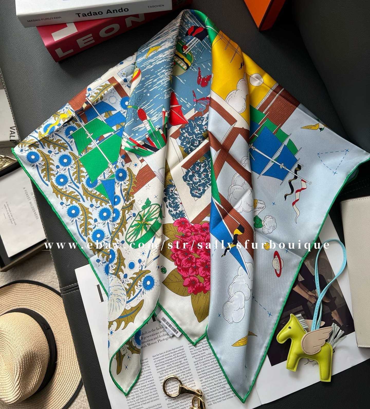 2026 Sallys Boutique 18 Momme Heavy Twill Silk Wrap Scarf Boats Print Shawl 35″