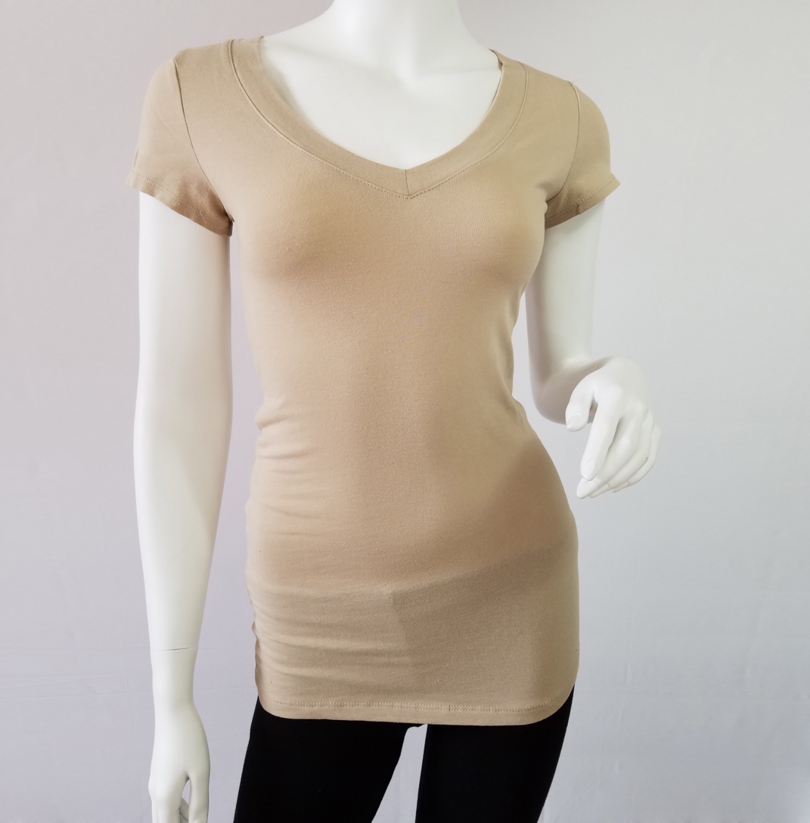 Ambiance V-Neck Short Sleeve T Shirt Basic Plain Solid Top Stretchy Cotton Tee