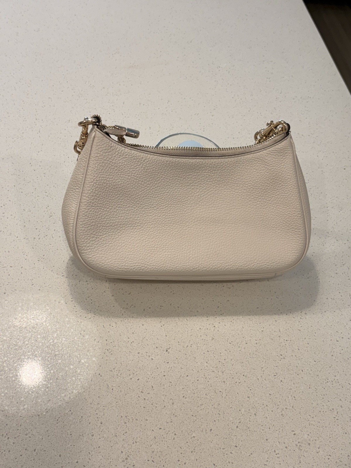 Coach Small Ivory Pebbled Shoulder Bag Gold Chain Strap Zip Top Detachable