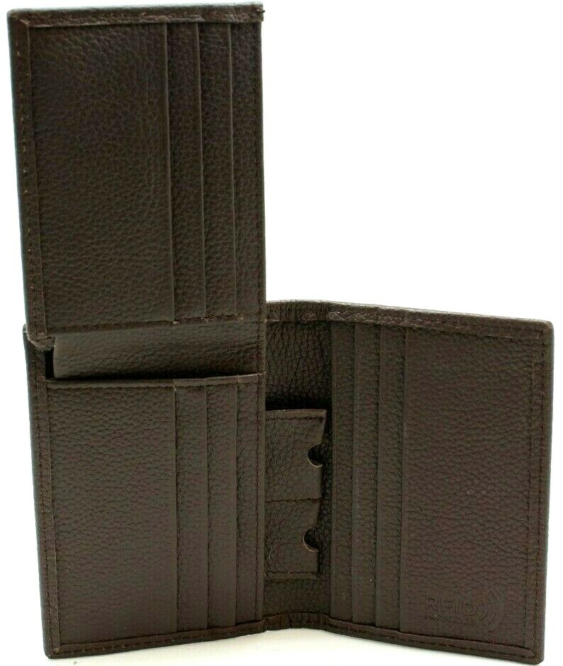 RFID safe Top Grain Leather L-Fold Wallet for Men Student ID Card Case Holder