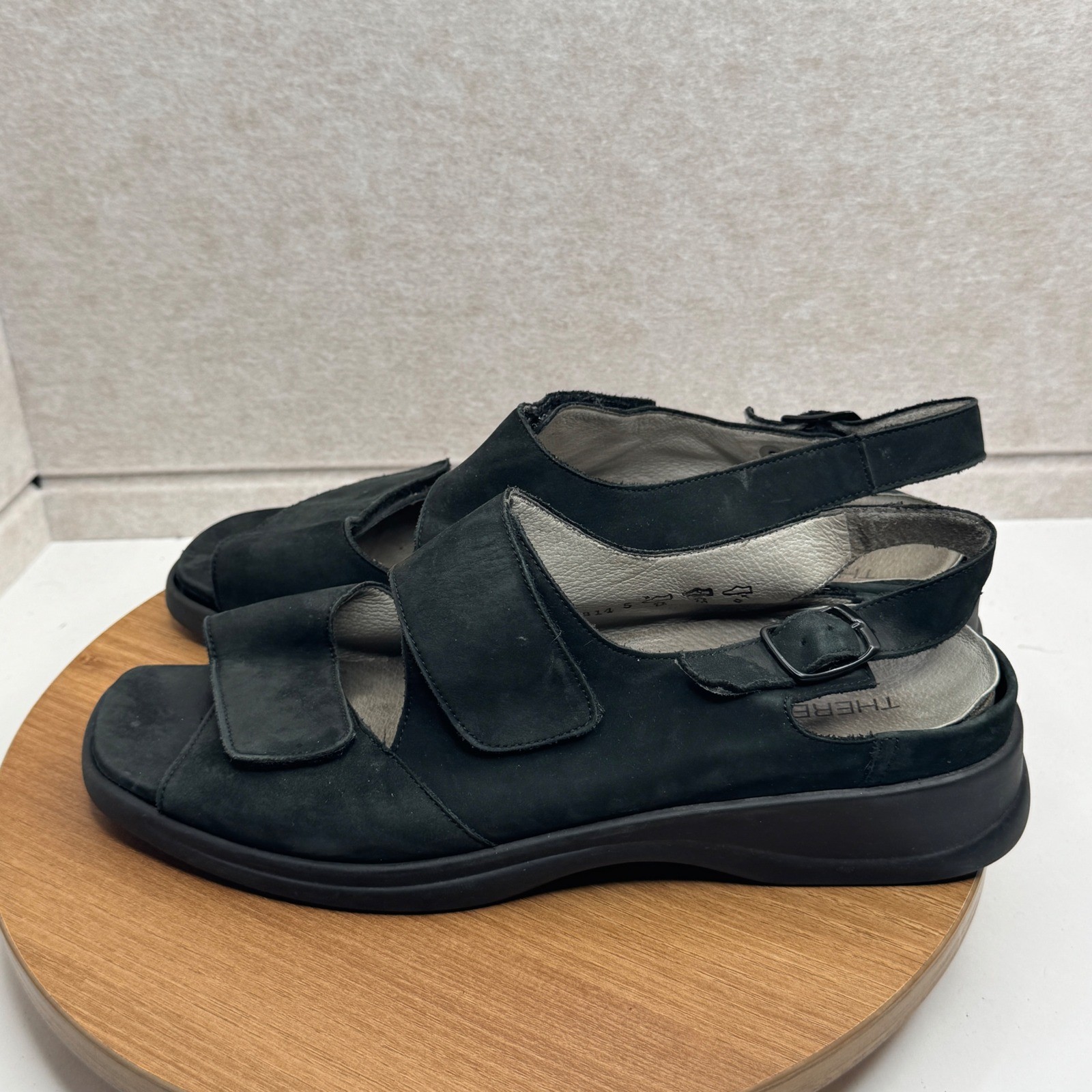 Theresia M. Black Suede Leather Slingback Comfort Sandals Size UK 8 10 US