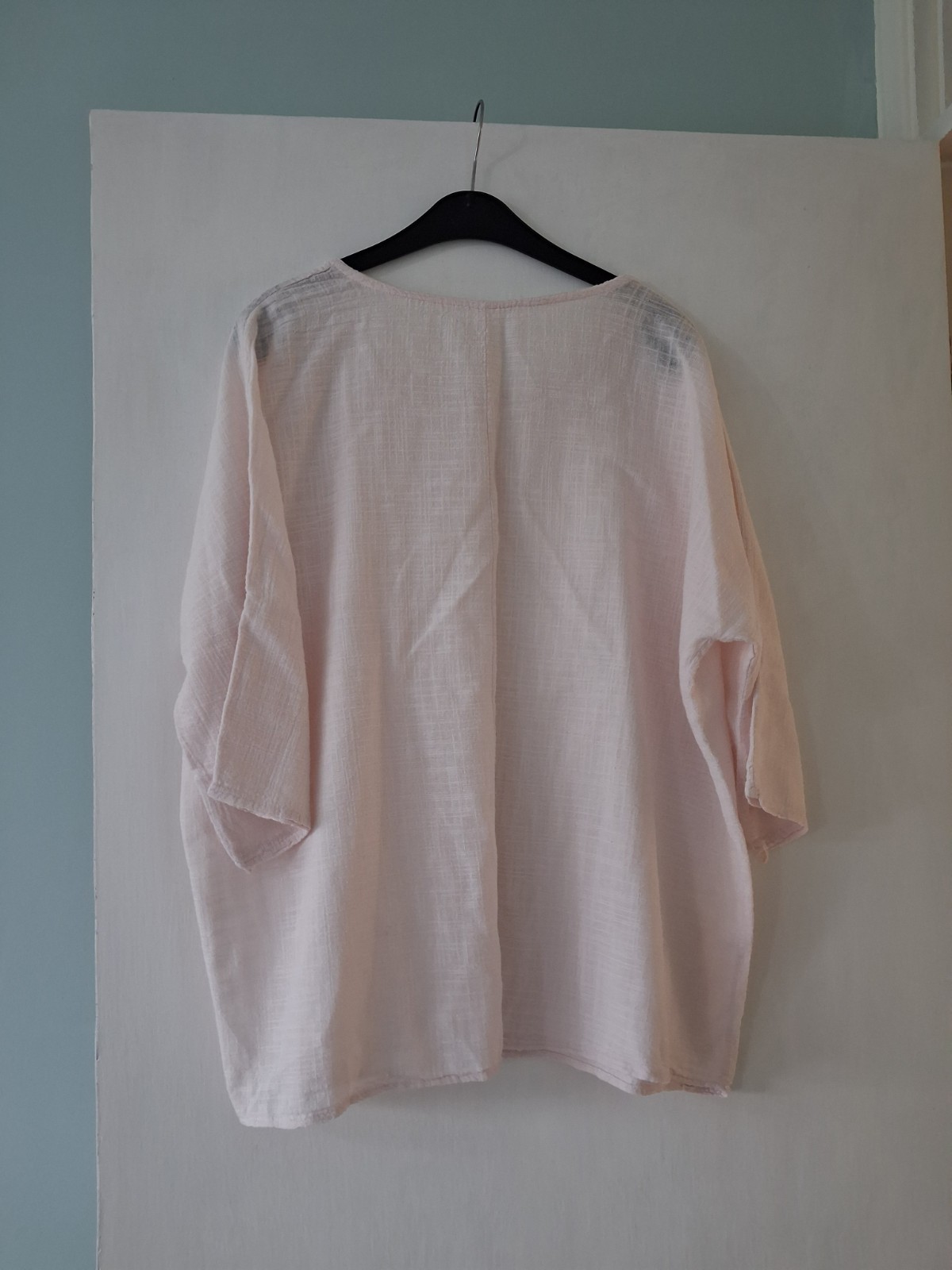 Made In Italy Cotton Top One Size Pale Pink 3/4 Sleeves