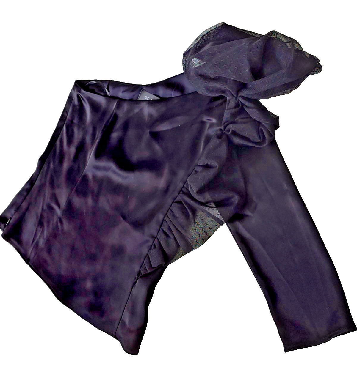 St. John Evening One Shoulder Blouse Black Embellished Tulle Raffle sz.2 Womens