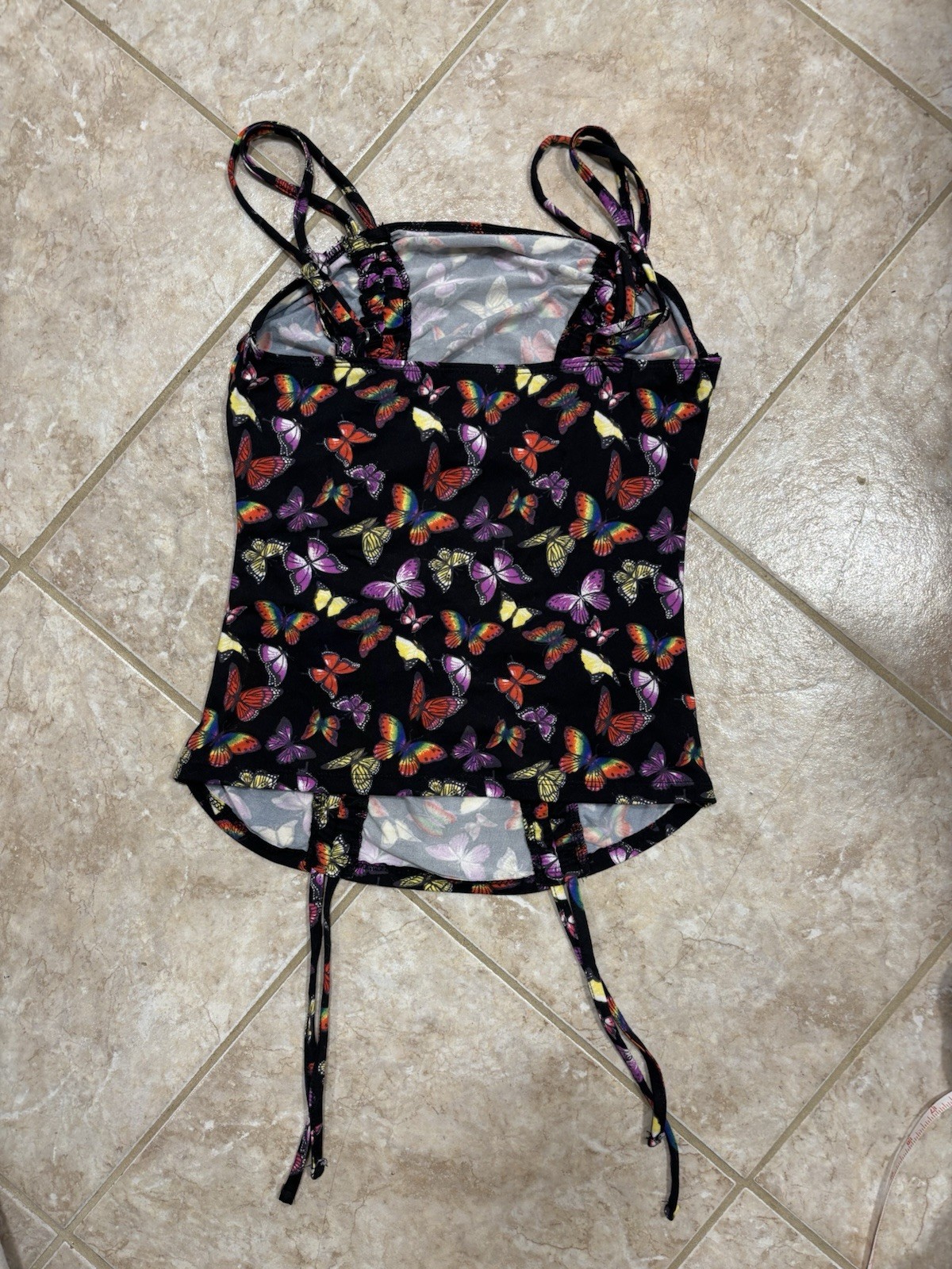 Small Black Drawstring Corset Top Butterfly Ruched Front