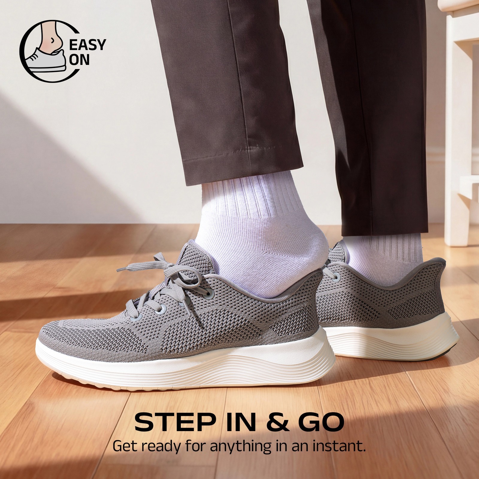 Men’s Roomy Toe Slip On Sneakers Hands Free Casual Walking Shoes