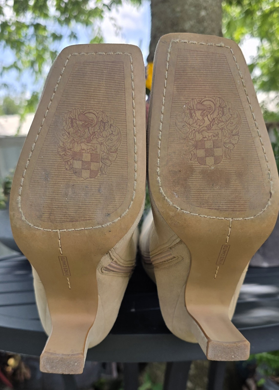 Vince Camuto Kalinder Beige Suede Knee High Zip Boots Lined Square Toe US 8