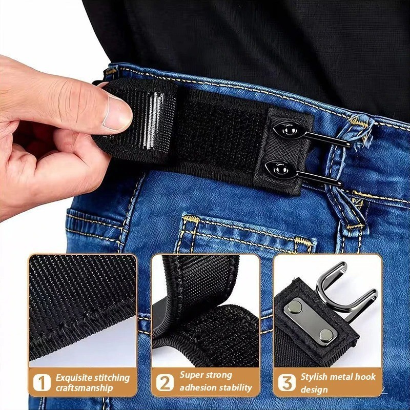 2PCS Tactical Metal Hook Elastic Belt Buckle-Less Invisible Waist Belt Closure