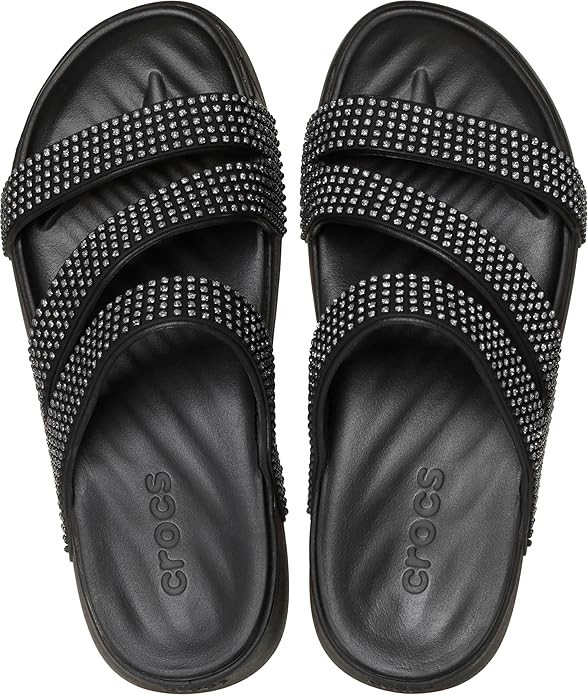 Crocs Getaway Gems Strappy Black Rhinestone Slide Sandals Womens 9 – 212584-001