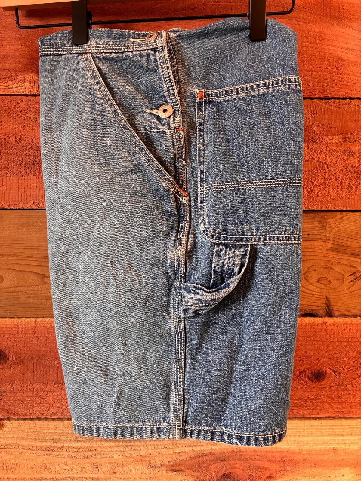 Vintage Express Bleus Denim Overall Shorts Carpenter Shortalls Made In Hong Kong