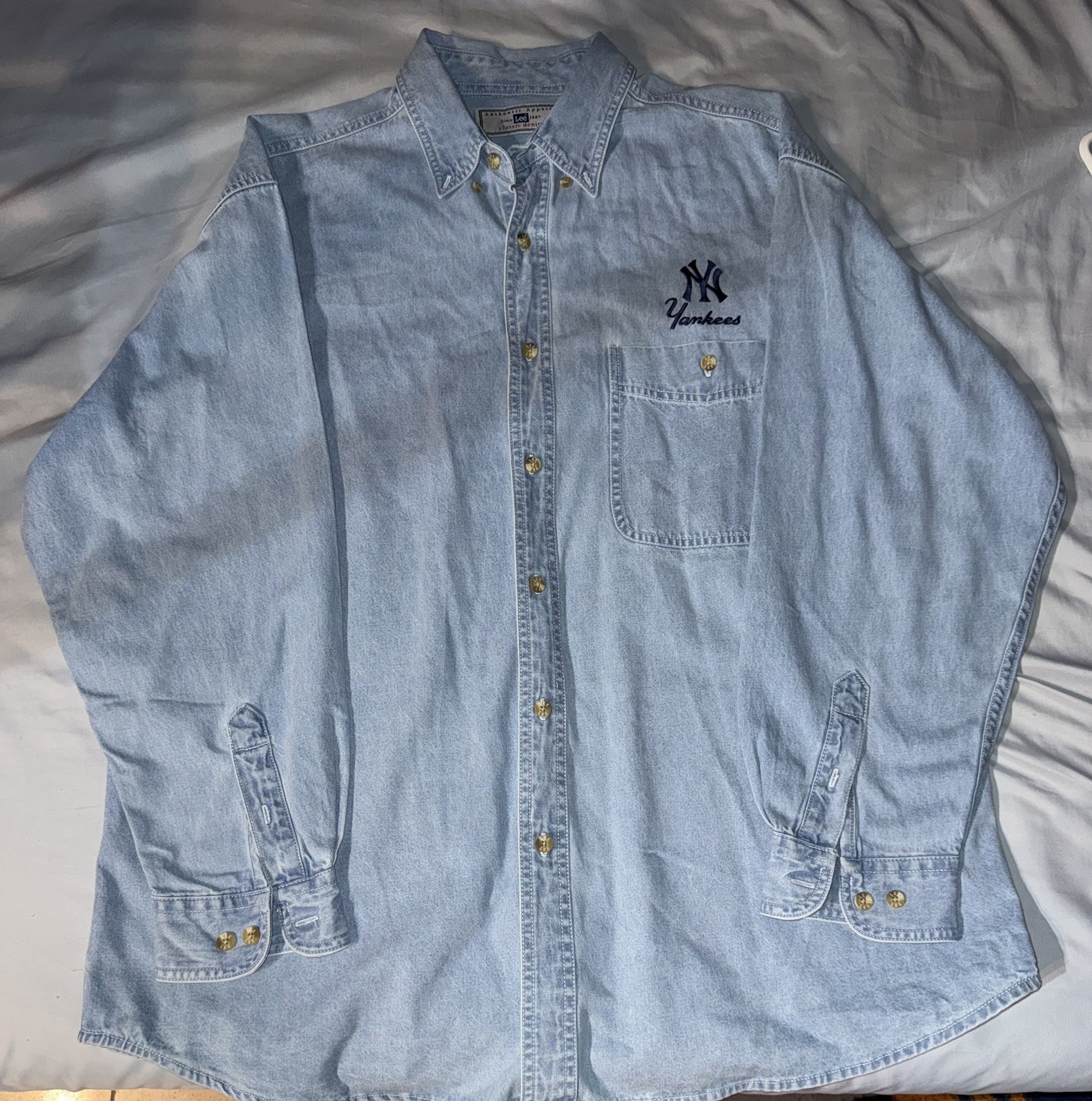 Vintage Denim NY Yankees Shirt Mens XL Lee Sport Baseball Button Down
