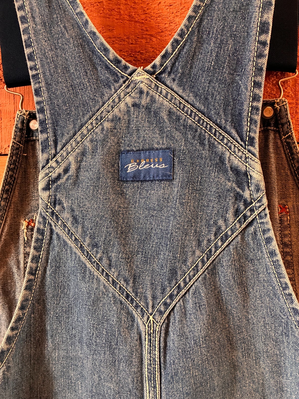 Vintage Express Bleus Denim Overall Shorts Carpenter Shortalls Made In Hong Kong