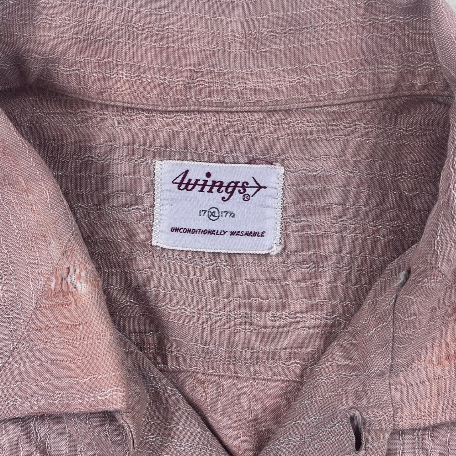 Vintage 50s 60s Wings Mauve Wavy Rayon Gab? Stripe Button Up Shirt XL Patched