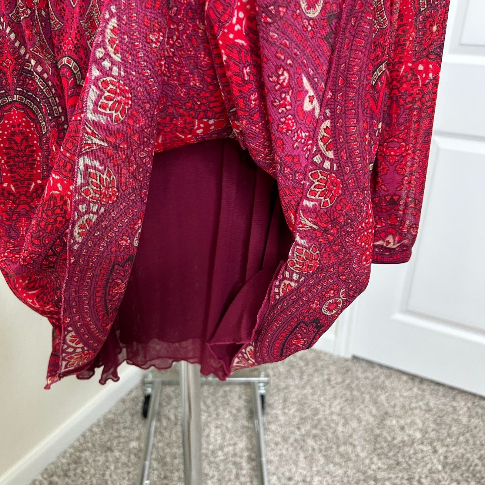 INC International Concepts Babydoll Blouse Large Red Paisley Y2K Festival Boho