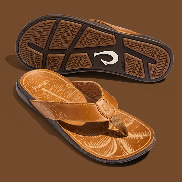 NEW SEAL OluKai Tuahine Men’s Fox Waterproof Leather Sandals Comfort Flip Flops